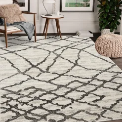 Tapis berbère tissé motif ethnic NALIFO, blanc