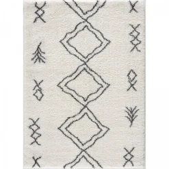 Tapis berbère tissé motif ethnic LYN4 DOUX 3, crème, gris foncé