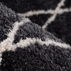 Tapis berbère tissé motif ethnic BERBIOU, noir, blanc