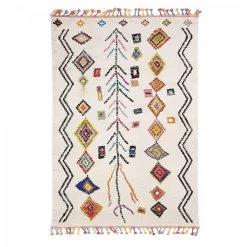 Tapis berbère tissé motif ethnic LYN5 OURIKA E, ivoire