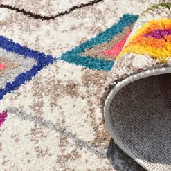 Tapis berbère tissé motif ethnic LYN5 ESSARO, gris, rouge, jaune, bleu, violet