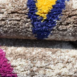 Tapis berbère tissé motif ethnic LYN5 ESSARO, gris, rouge, jaune, bleu, violet
