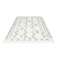 Tapis berbère tissé motif ethnic LYN5 MADIDA, crème, turquoise