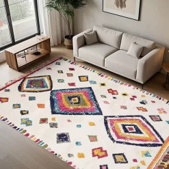 Tapis berbère tissé motif ethnic LYN5 OURIKA F, ivoire