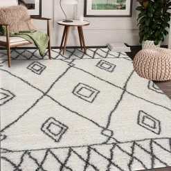 Tapis berbère tissé motif ethnic LYN4 DOUX 2, crème, gris foncé