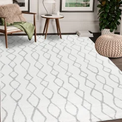 Tapis berbère tissé motif ethnic BALANIO, écru, gris