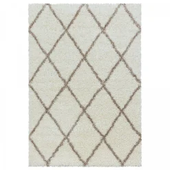 Tapis berbère tissé motif losange SHAGGY A, Crème