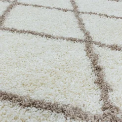 Tapis berbère tissé motif losange SHAGGY A, Crème