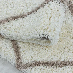 Tapis berbère tissé motif losange SHAGGY A, Crème