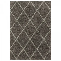 Tapis berbère tissé motif losange SHAGGY A, Taupe