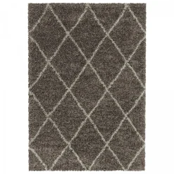 Tapis berbère tissé motif losange SHAGGY A, Taupe