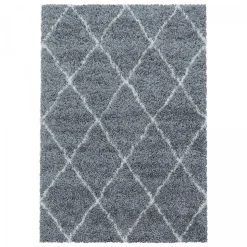 Tapis berbère tissé motif losange SHAGGY A, Gris