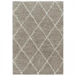 Tapis berbère tissé motif losange SHAGGY A, Beige