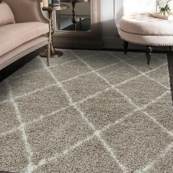 Tapis berbère tissé motif losange SHAGGY A, Beige