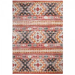 Tapis berbère tissé motif saharien CLARK 5, rouge, jaune, gris