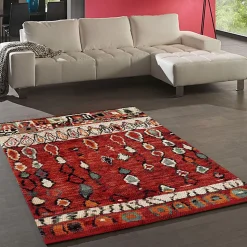 Tapis berbère tissé motifs tribaux LYN8 MOROCO, rouge