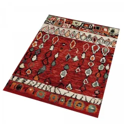 Tapis berbère tissé motifs tribaux LYN8 MOROCO, rouge