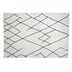 Tapis berbère tissé motifs tribaux NALADON, crème, noir