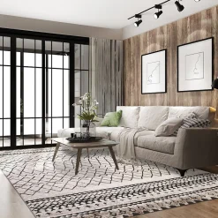 Tapis berbère tissé motifs tribaux LYN8 MABAL, Écru, noir