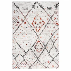 Tapis berbère tissé motifs tribaux LYN8 MORA, Crème, orange, noir