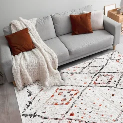 Tapis berbère tissé motifs tribaux LYN8 MORA, Crème, orange, noir