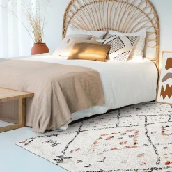 Tapis berbère tissé motifs tribaux LYN8 MORA, Crème, noir, orange