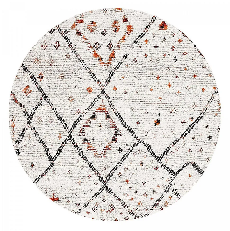 Tapis berbère tissé motifs tribaux LYN8 MORA, Crème, orange, noir