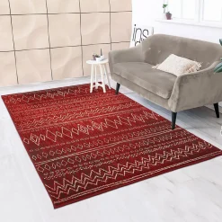 Tapis berbère tissé motifs tribaux LYN1 BERBI, rouge