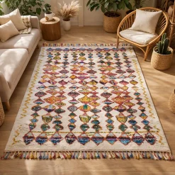 Tapis berbère tissé motifs tribaux LYN5 OURIKA A, multicolore