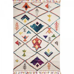 Tapis berbère tissé motifs tribaux LYN5 OURIKA C, blanc