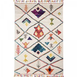 Tapis berbère tissé motifs tribaux LYN5 OURIKA C, blanc