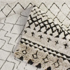 Tapis berbère tissé motifs tribaux LYN8 MABAL, Écru, noir