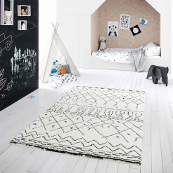 Tapis blanc à poils longs en polypropylène 200 x 290 cm Oviala