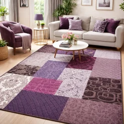 Tapis chambre tissé ISPARTA PATCHWORK, violet