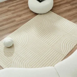 Tapis chambre tissé motif géométrique CERABI, crème