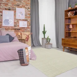 Tapis chambre tissé motif géométrique CERABI, crème
