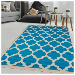 Tapis chambre tissé motif géométrique LYN1 STYLE, bleu