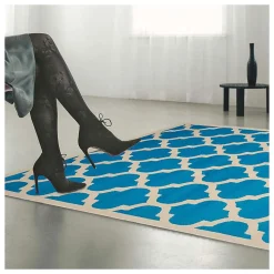 Tapis chambre tissé motif géométrique LYN1 STYLE, bleu