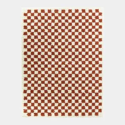 Tapis damier à poils longs - Colorama - Rouge terracotta - 160 x 230 cm