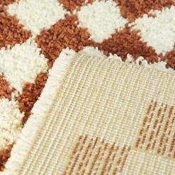 Tapis damier à poils longs - Colorama - Rouge terracotta - 160 x 230 cm