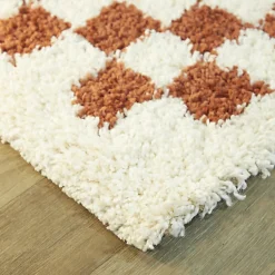 Tapis damier à poils longs - Colorama - Rouge terracotta - 160 x 230 cm