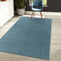 Tapis de couloir tissé motif uni BENAPO, bleu
