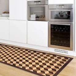 Tapis de Cuisine antidérapant en Vinyle Parquet Géométrique 50x180 cm