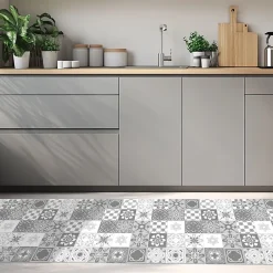 Tapis de Cuisine antidérapant en Vinyle Petites Carreaux Gris 50x300