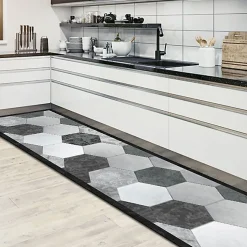 Tapis de Cuisine antidérapant en Vinyle Hexagones Gris 240x50 cm