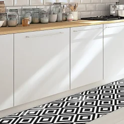 Tapis de Cuisine antidérapant en Vinyle Fantaisie en Noir et Blanc 50x240 cm