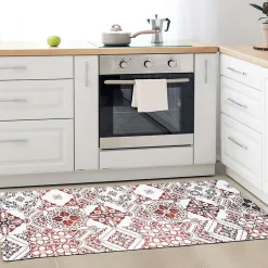 Tapis de cuisine carreaux de ciment rouge 45x120 - vinyle antidérapant