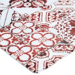 Tapis de cuisine carreaux de ciment rouge 45x120 - vinyle antidérapant