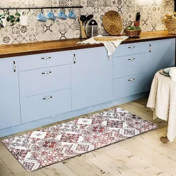 Tapis de cuisine carreaux de ciment rouge 45x120 - vinyle antidérapant