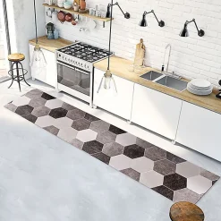 Tapis de Cuisine en Vinyle Antidérapant Hexagones Gris 50x120